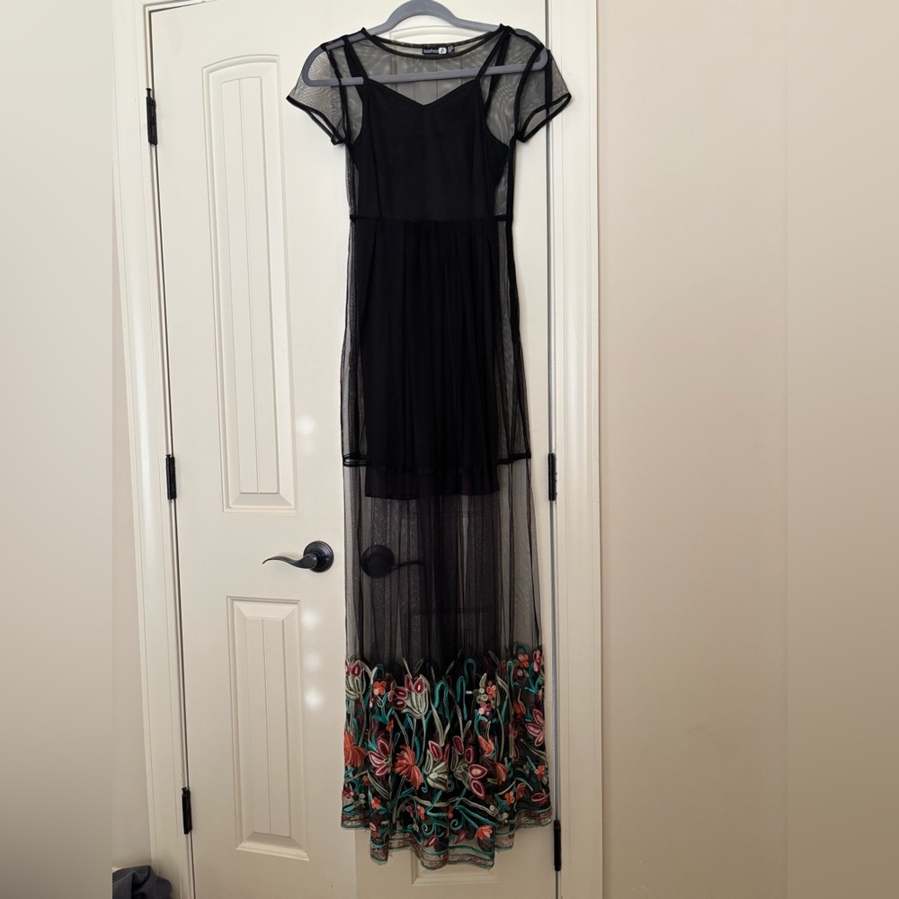 Elegant Sheer Black Floral Dress